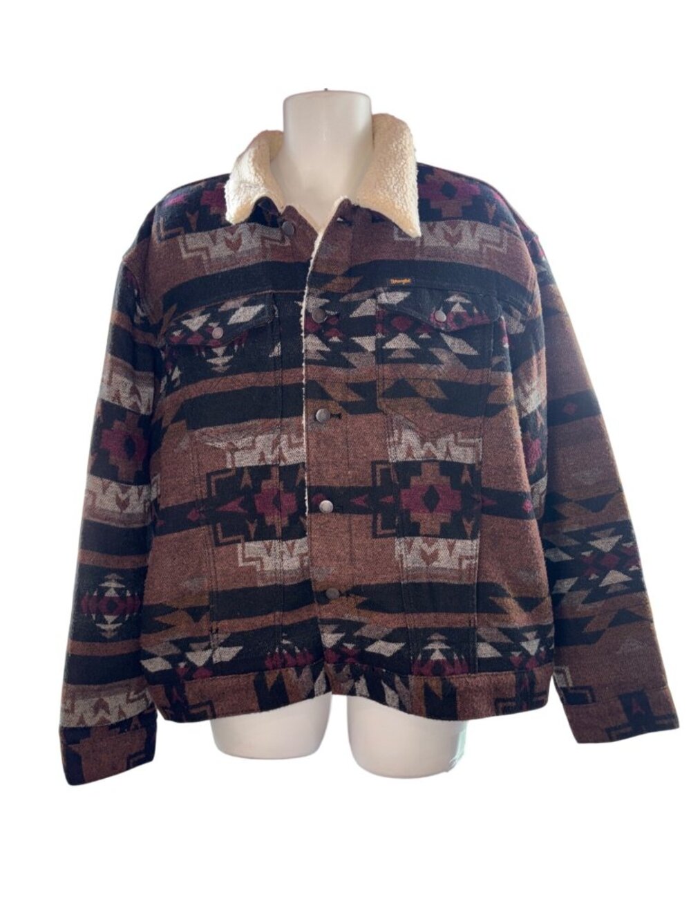 Wrangler Men's Aztec Print Sherpa-Lined Jacket, Button Front & Pockets Size XL